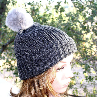 100% Baby Alpaca Pom-Pom Channel Beanie Hat