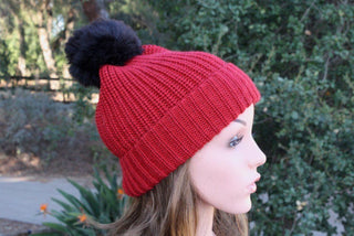 100% Baby Alpaca Pom-Pom Channel Beanie Hat