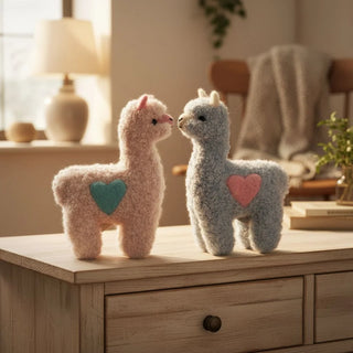 Love-struck-Alpacadorable Hand Made Baby Alpaca Ornaments- 5” Pair