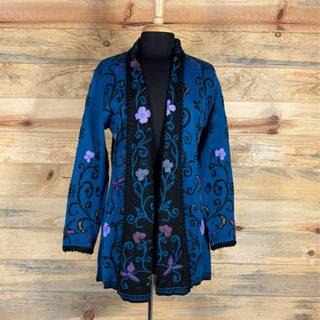 Turquoise Floral Embroidered Cardigan Sweater