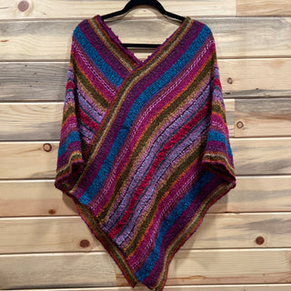 Handwoven Alpaca Poncho - Rainbow Stripe