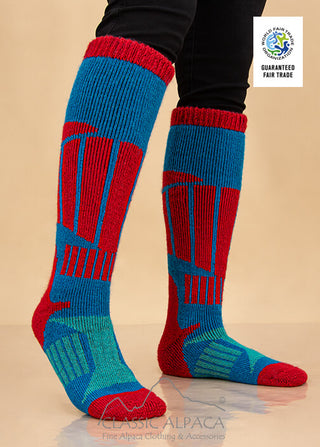 Paca Socks Ski & Snowboard Sapphire Blue Bright Scarlet and Teal